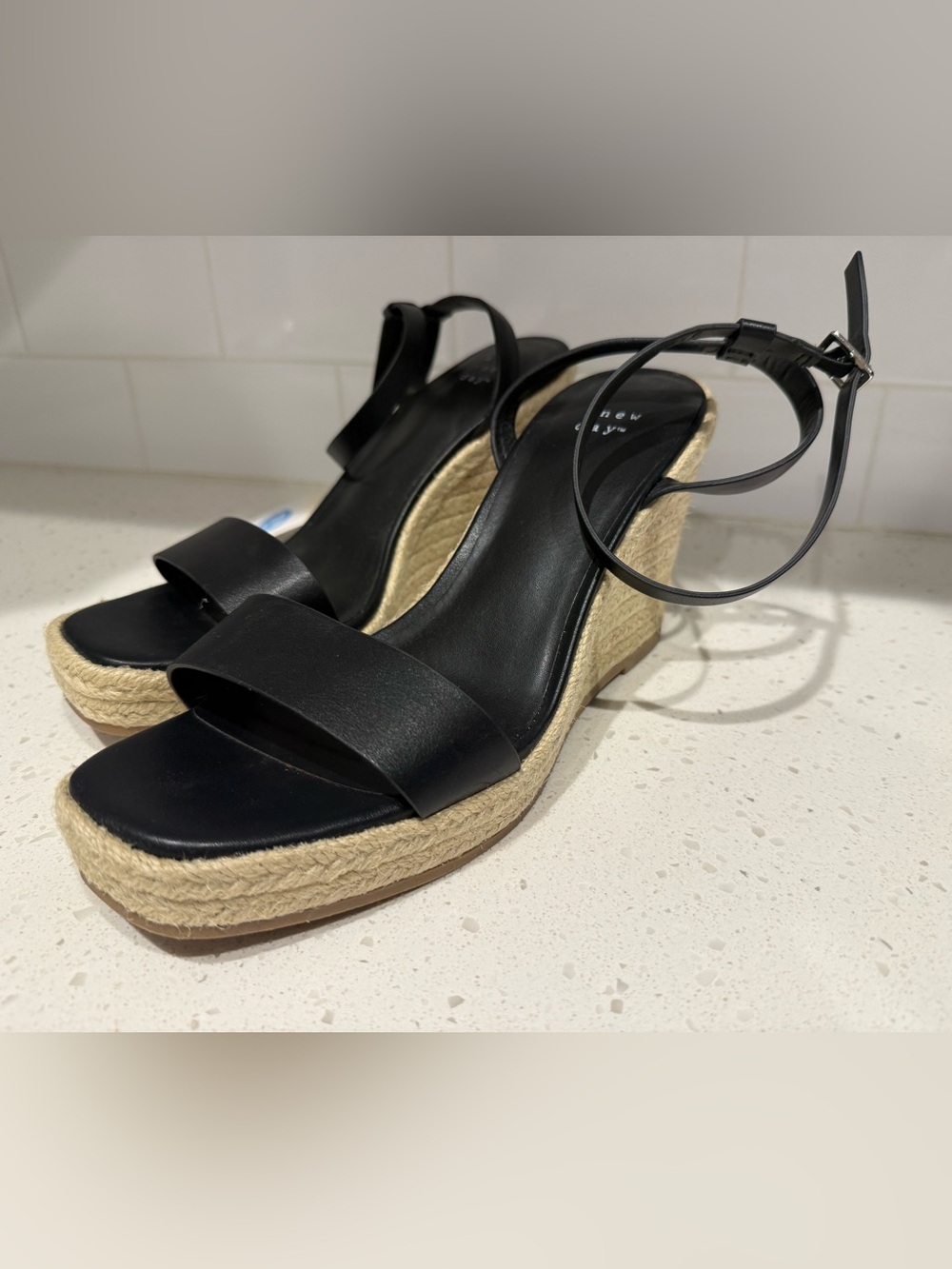 Black Espadrille Wedge Sandals with Ankle Strap - A New Day